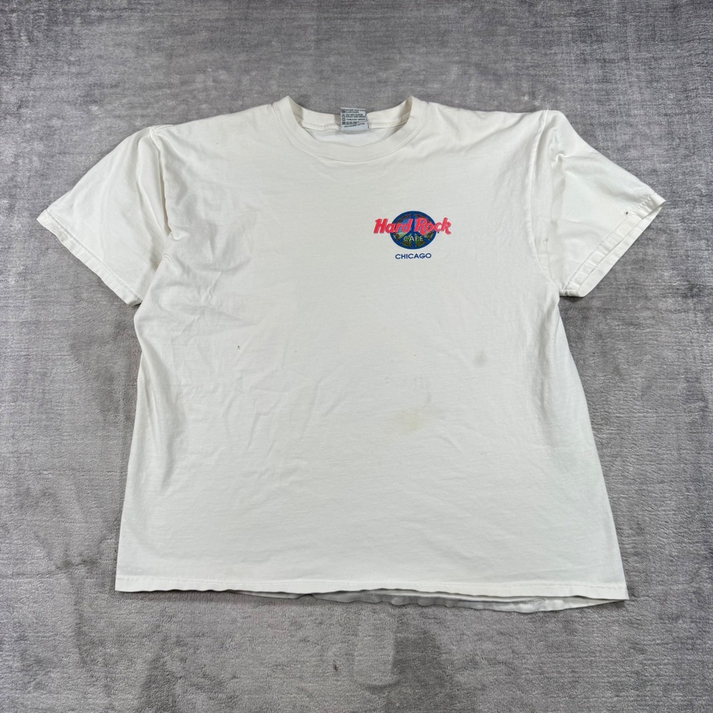 Hard Rock Cafe Shirt Mens XL White Vtg Chicago All Is One Peace Retro 70s Hipi